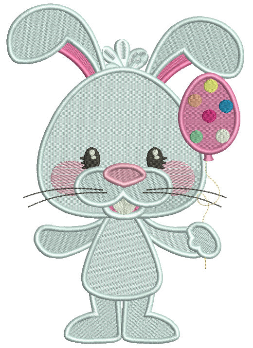 Bunny Holding Easter Egg Balloon Filled Machine Embroidery Design Digitized Pattern