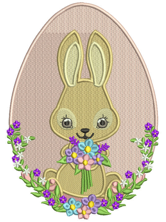 Bunny Holding Flowers And Easter Egg Filled Machine Embroidery Design ...