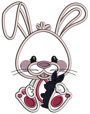 Bunny Holding Little Chockolate Bunny Easter Applique Machine Embroidery Design Digitized Pattern