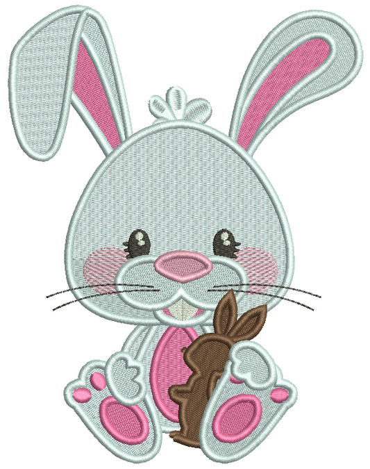 Bunny Holding Little Chockolate Bunny Easter Filled Machine Embroidery Design Digitized Pattern