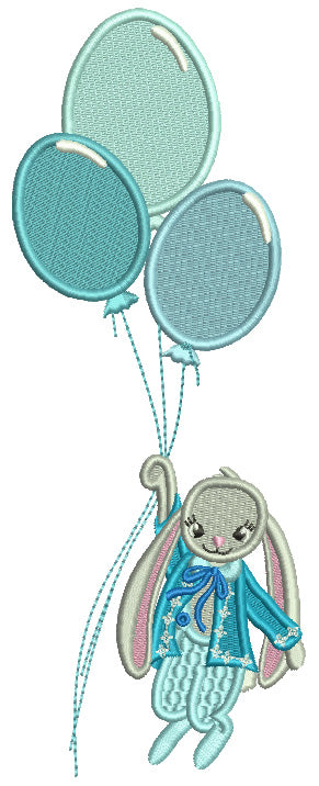 Bunny Holding Three Balloons Easter Filled Machine Embroidery Design Digitized Pattern