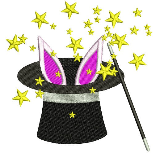 Bunny In The Hat Magic Wand Circus Filled Machine Embroidery Design Digitized Pattern
