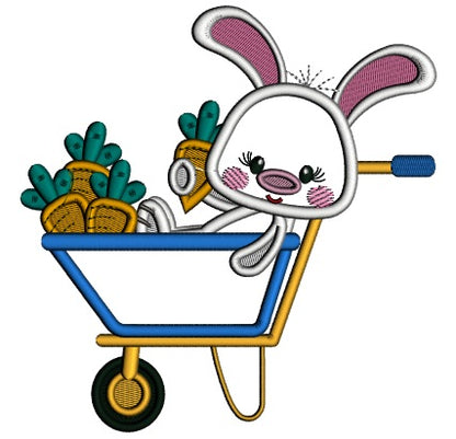 Bunny Inside Wagon Holding a Carrot Applique Filled Machine Embroidery Design Digitized