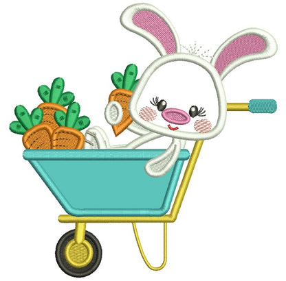 Bunny Inside Wagon Holding a Carrot Applique Filled Machine Embroidery Design Digitized