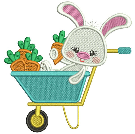 Bunny Inside Wagon Holding a Carrot Easter Filled Machine Embroidery Design Digitized