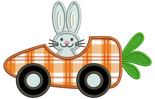 Bunny Inside a Carrot Racing Car Easter Applique Machine Embroidery Design Digitized Pattern