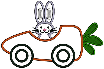 Bunny Inside a Carrot Racing Car Easter Applique Machine Embroidery Design Digitized Pattern
