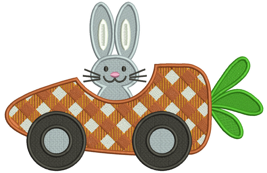 Bunny Inside a Carrot Racing Car Easter Filled Machine Embroidery Design Digitized Pattern