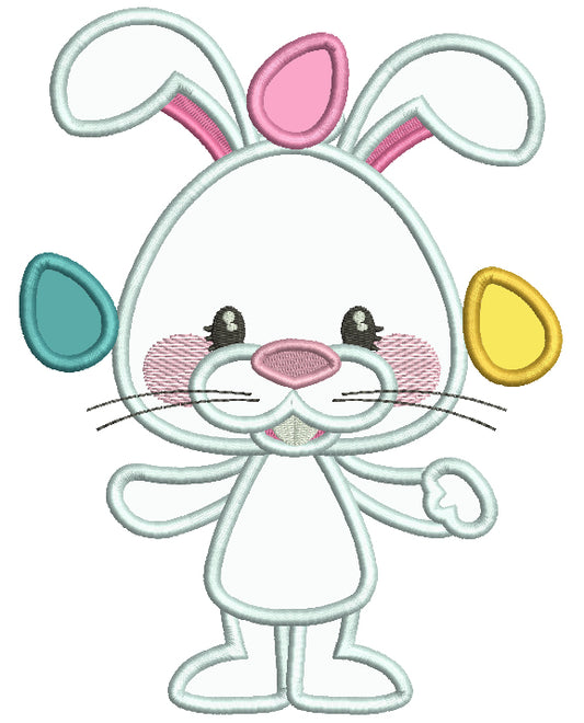 Bunny Juggling Easter Eggs Applique Machine Embroidery Design Digitized Pattern