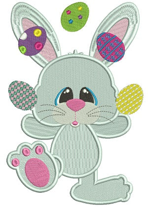 Bunny Juggling Easter Eggs Filled Machine Embroidery Design Digitized Pattern
