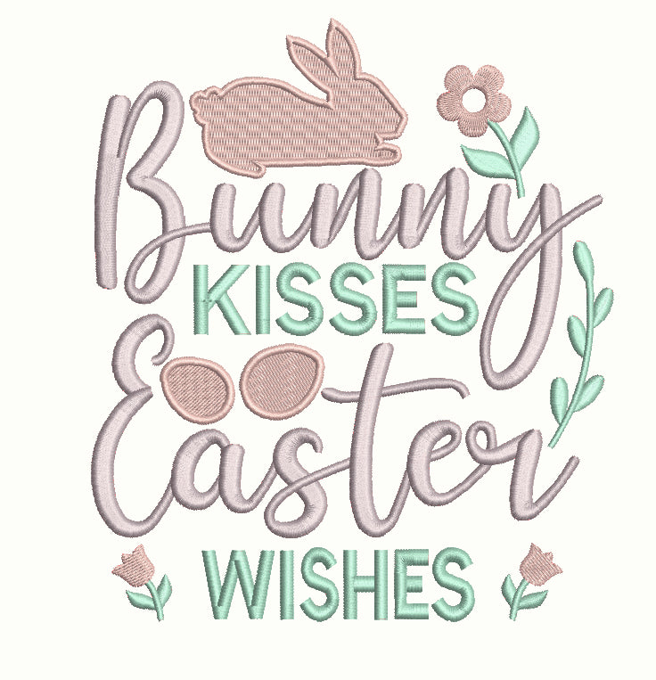 Bunny Kisses Easter Wishes Filled Machine Embroidery Design Digitized Pattern
