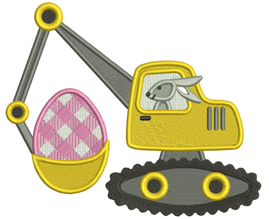 Bunny Operating Excavator With Easter Egg Filled Machine Embroidery Design Digitized Pattern