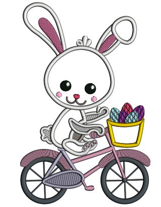 Bunny Riding a Bicycle With Basket Full Of Easter Eggs Applique Machine Embroidery Design Digitized