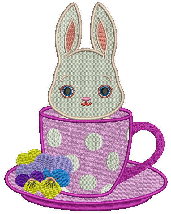 Bunny Sitting Inside Tea Cup Easter Filled Machine Embroidery Design Digitized Pattern