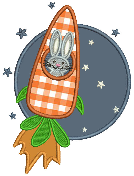 Bunny To The Moon Easter Applique Machine Embroidery Design Digitized Pattern