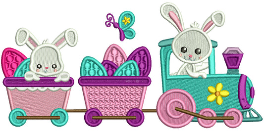 Bunny Train With Butterfly And Easter Eggs Filled Machine Embroidery Design Digitized Patterny