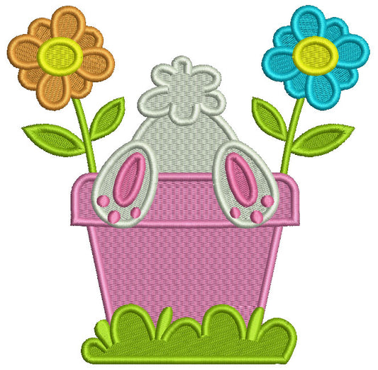 Bunny Upside Down In The Flower Pot Easter Filled Machine Embroidery Design Digitized Pattern