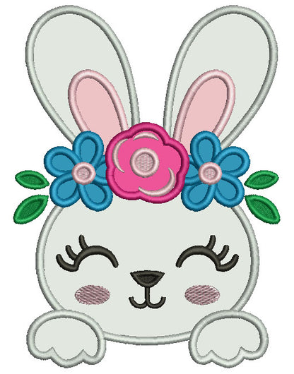 Bunny With Flower Head Arrangement Easter Applique Machine Embroidery Design Digitized Pattern