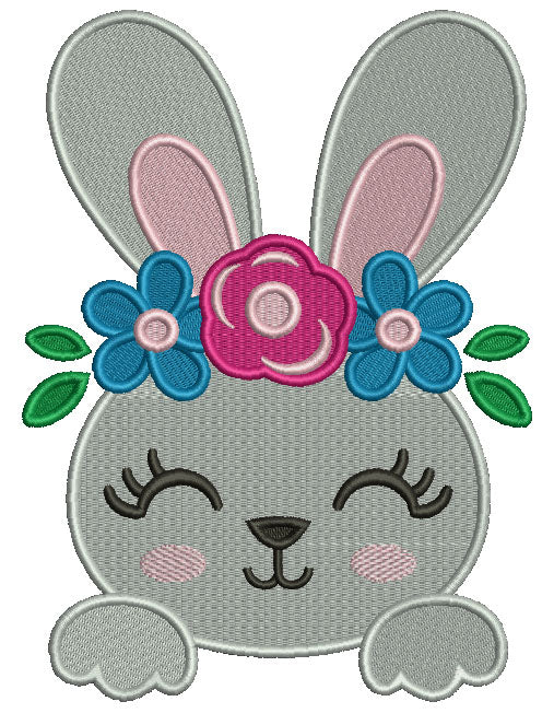 Bunny With Flower Head Arrangement Easter Filled Machine Embroidery Design Digitized Pattern