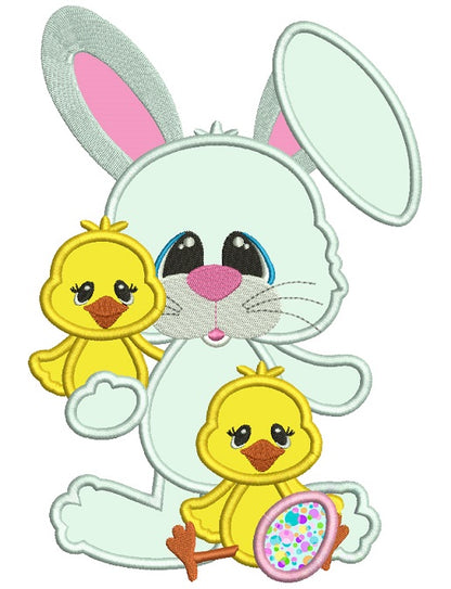 Bunny With Little Chicks Easter Applique Machine Embroidery Design Digitized Pattern