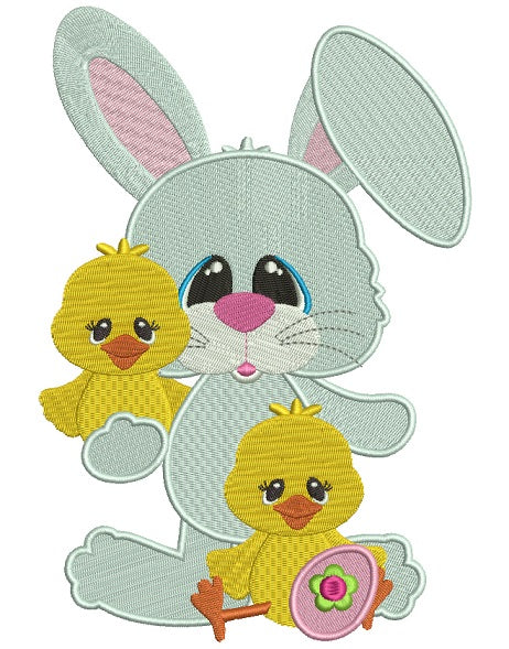 Bunny With Little Chicks Easter Filled Machine Embroidery Design Digitized Pattern