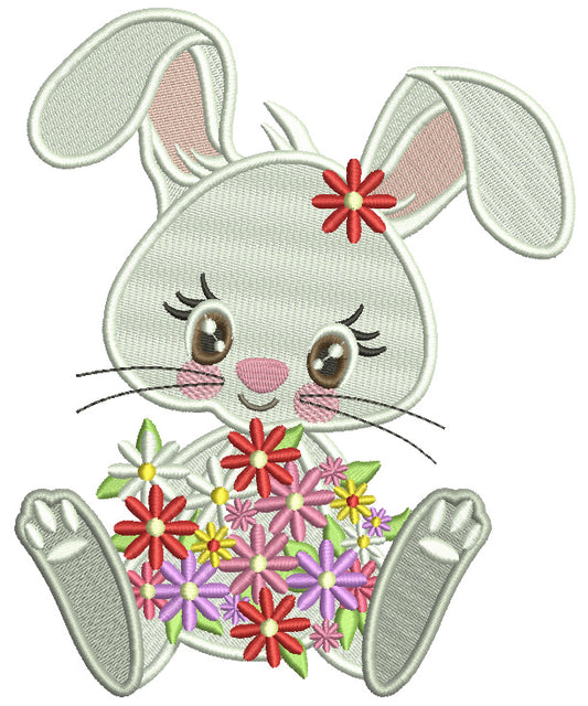 Bunny With Lots Of Flowers Easter Filled Machine Embroidery Design Digitized Pattern