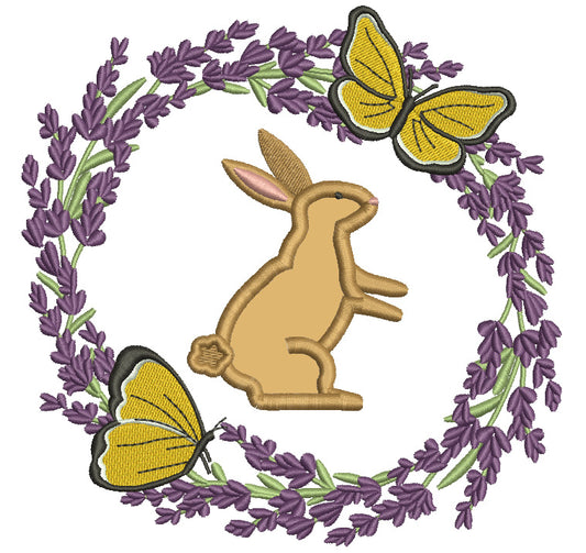 Bunny Wreath With Butterflies Easter Applique Machine Embroidery Design Digitized Pattern