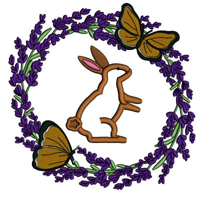 Bunny Wreath With Butterflies Easter Applique Machine Embroidery Design Digitized Pattern