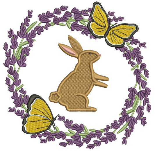 Bunny Wreath With Butterflies Easter Filled Machine Embroidery Design Digitized Pattern