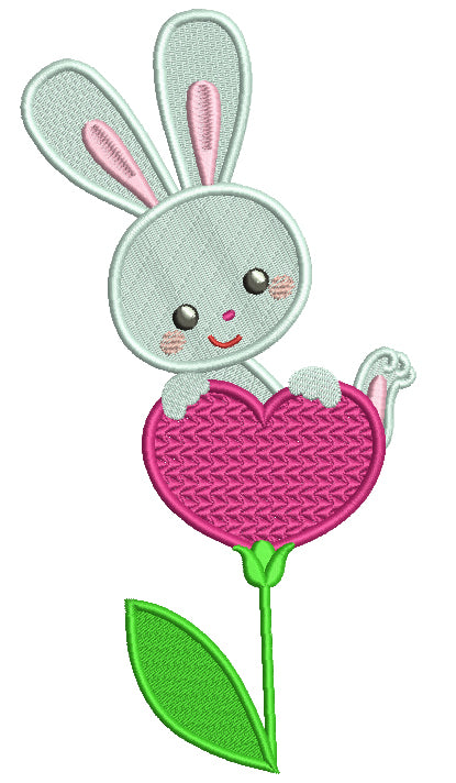 Bunny on a Heart Shaped Flower Filled Machine Embroidery Design Digitized Pattern
