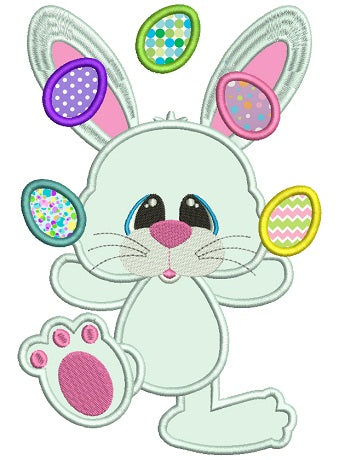 Bunny Juggling Easter Eggs Applique Machine Embroidery Design Digitized Pattern