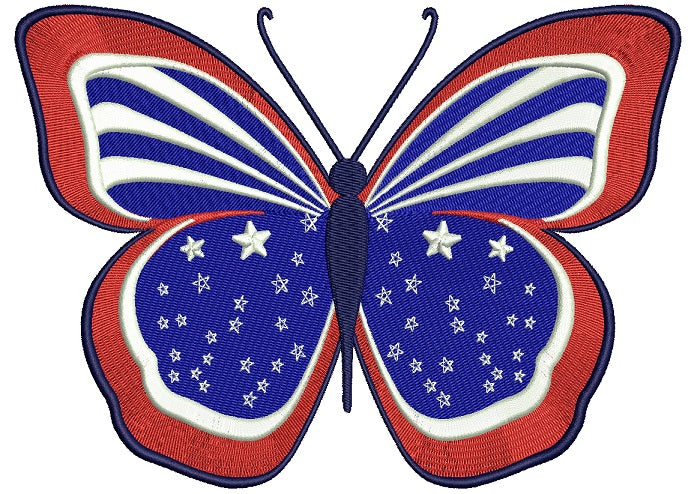 Butterfly American Flag 4th of July Independence Day Filled Machine Embroidery Digitized Design Pattern