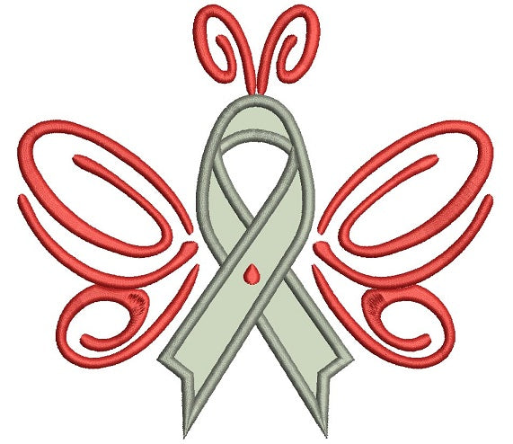 Butterfly Cure Diabetes Ribbon Applique Machine Embroidery Design Digitized Pattern