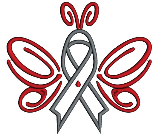 Butterfly Cure Diabetes Ribbon Applique Machine Embroidery Design Digitized Pattern
