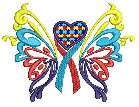 Butterfly Heart Autism Awareness Applique Machine Embroidery Digitized Design Pattern - Instant Download - 4x4 , 5x7, 6x10 -hoops