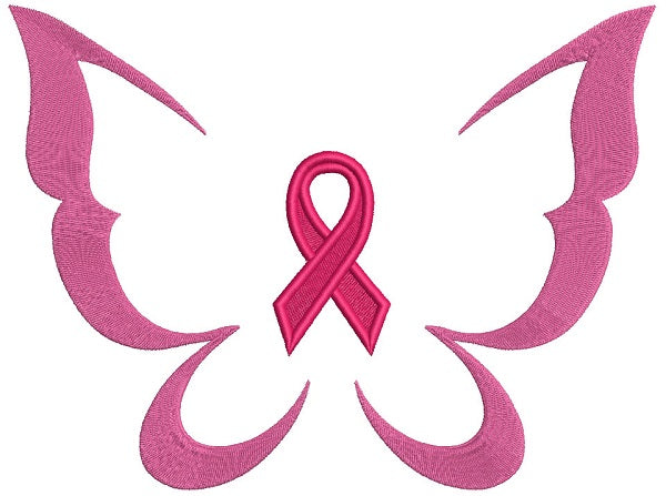 Butterfly With Breast Cancer Ribbon Filled Machine Embroidery Design Digitized Pattern