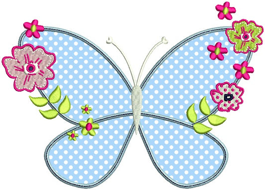Butterfly With Flowers Applique Machine Embroidery Design Digitized Pattern