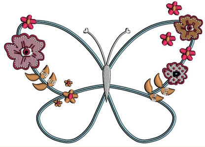 Butterfly With Flowers Applique Machine Embroidery Design Digitized Pattern