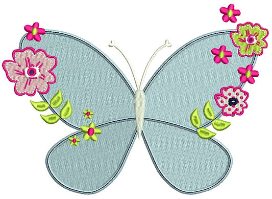 Butterfly With Flowers Filled Machine Embroidery Design Digitized Pattern