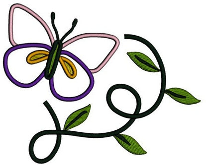 Butterfly flying over leaves Applique Machine Embroidery Digitized Design Pattern - Instant Download - 4x4 , 5x7, and 6x10 -hoops