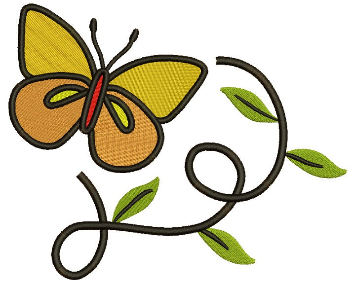 Butterfly flying over leaves Filled Machine Embroidery Digitized Design Pattern