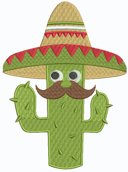 Cactus Wearing Sombrero Filled Machine Embroidery Design Digitized Pattern