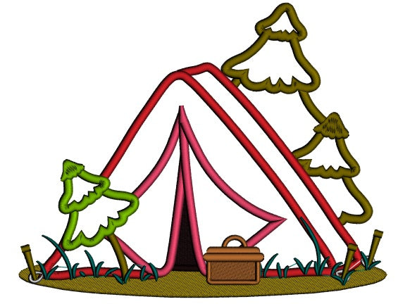 Camping Tent and Trees Applique Machine Embroidery Design Digitized Pattern