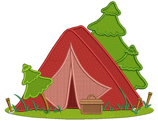 Camping Tent and Trees Filled Machine Embroidery Design Digitized Pattern