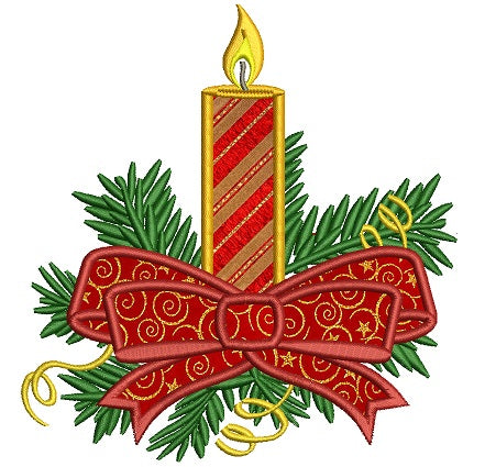 Candle With Ribbon Christmas Applique Machine Embroidery Digitized Design Pattern