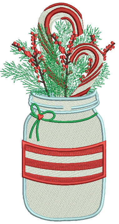 Candy Cane Jar Christmas Filled Machine Embroidery Design Digitized Pattern