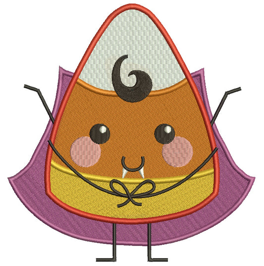 Candy Corn Vampire Wearing Cape Halloween Filled Machine Embroidery Digitized Design Pattern