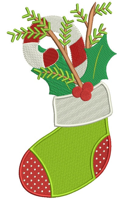 Candy Cane in a Christmas Stocking Filled Machine Embroidery Design Digitized Pattern