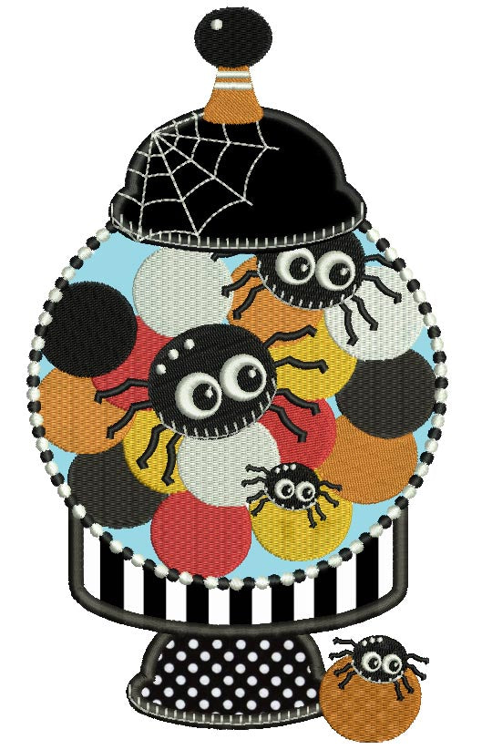 Candy Jar Full Of Spiders Halloween Applique Machine Embroidery Design Digitized Pattern