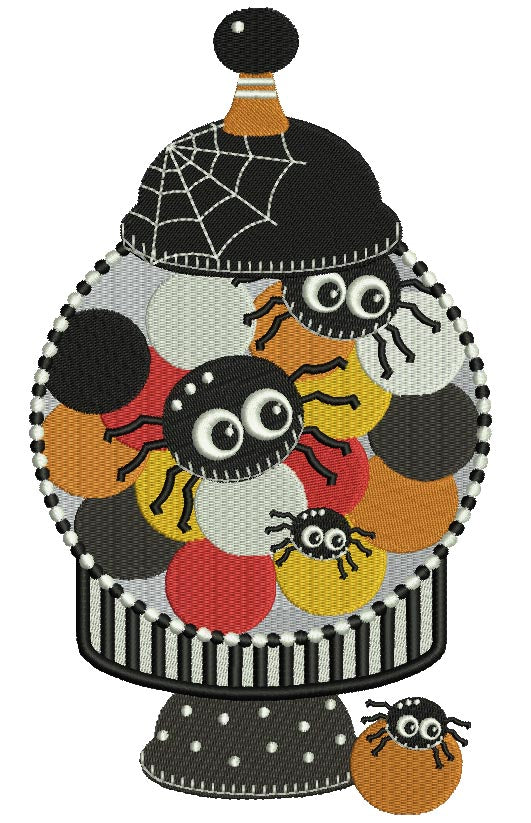 Candy Jar Full Of Spiders Halloween Filled Machine Embroidery Design Digitized Pattern
